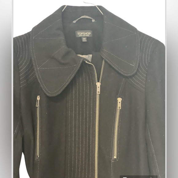 Top Shop Womens Mid Length Belted Tailored Wool Blend Pea Coat Black Sz10 - Picture 7 of 13